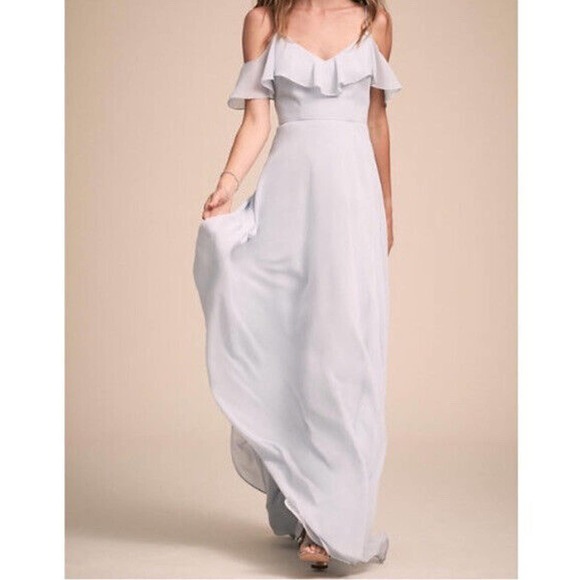 NWT BHLDN Jenny Yoo Mila Dress Size 4 Whisper Chiffon Flutter Sleeve Light Blue